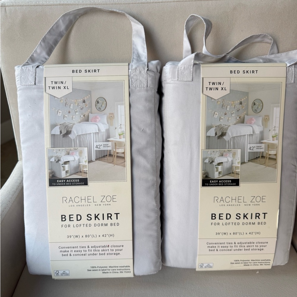 (2) Rachel Zoe Gray Bed Skirt for Lofted Dorm Bed